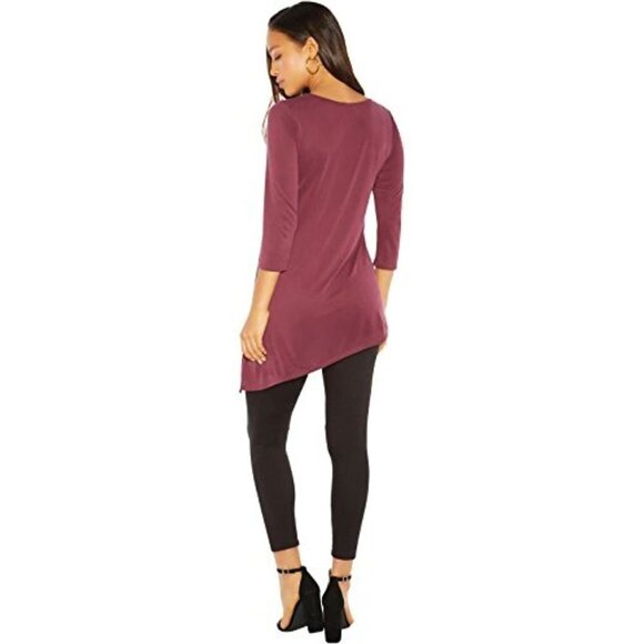 Rohb by Joyce Azria High Line Sleeve Asymmetrical Tee (Burgundy) Size M - Picture 2 of 6